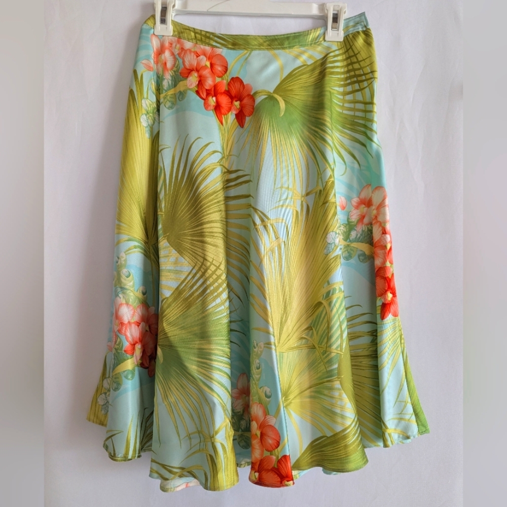 Tommy Bahama Size 2 Tropical Floral A-Line Skirt 100% Silk Summer Feminine Knee